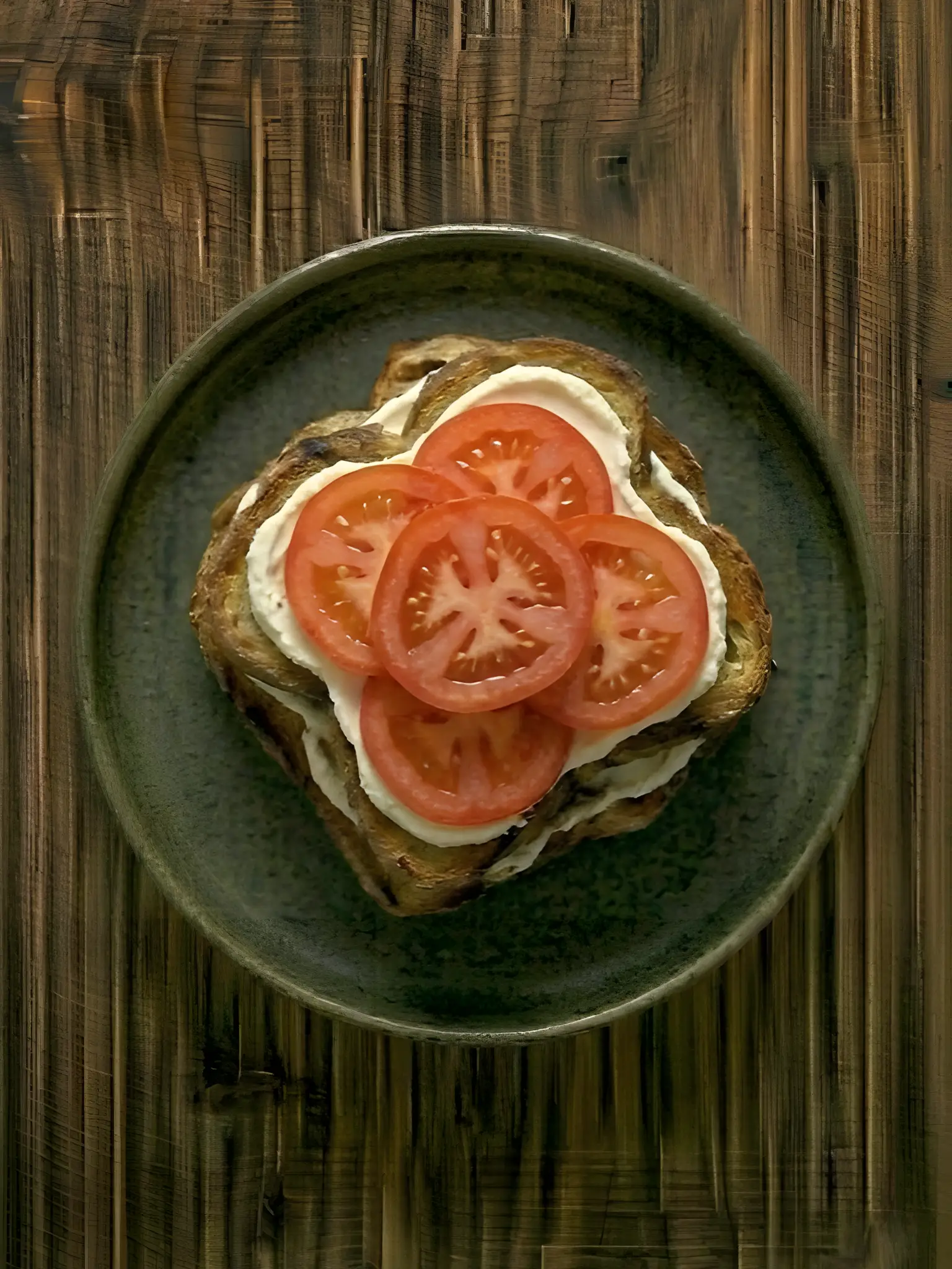 Tostada de pan de molde con queso crema y tomate