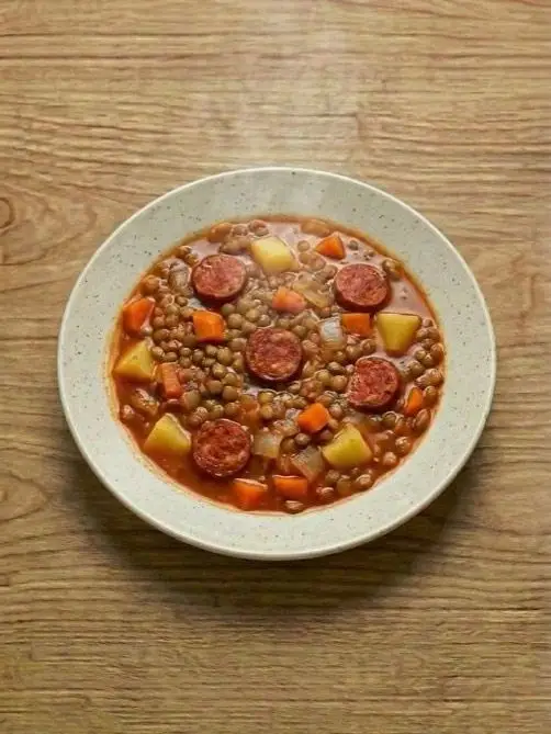 Lentejas estofadas con chorizo y verduras