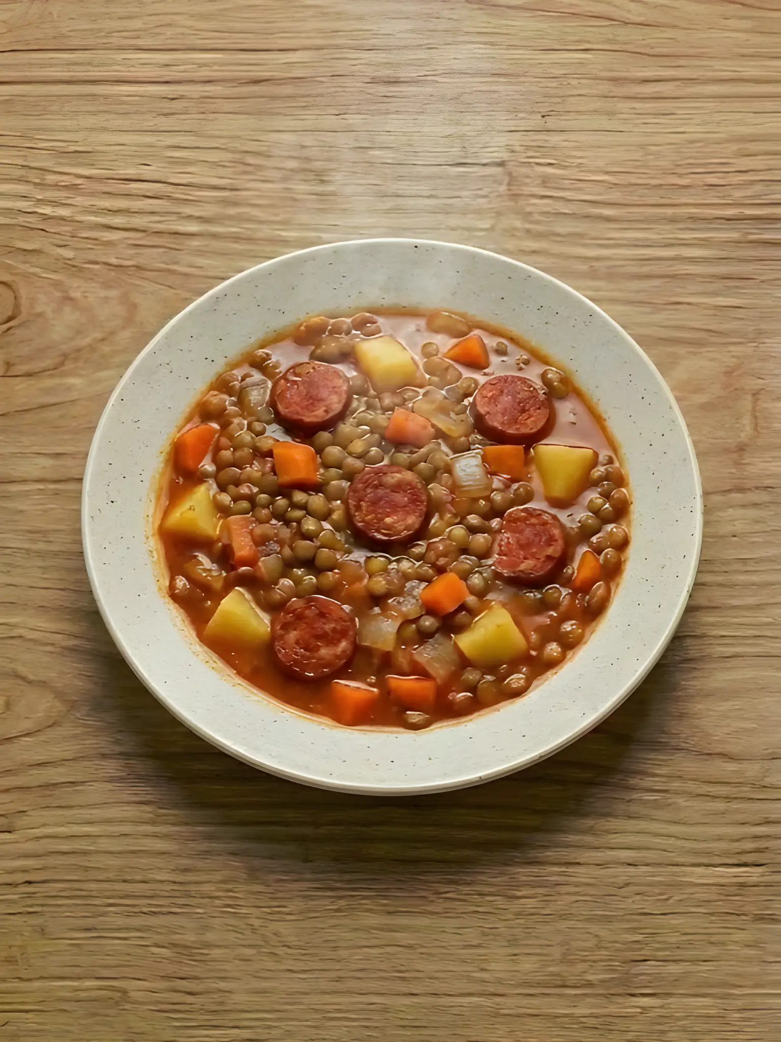 Lentejas estofadas con chorizo y verduras