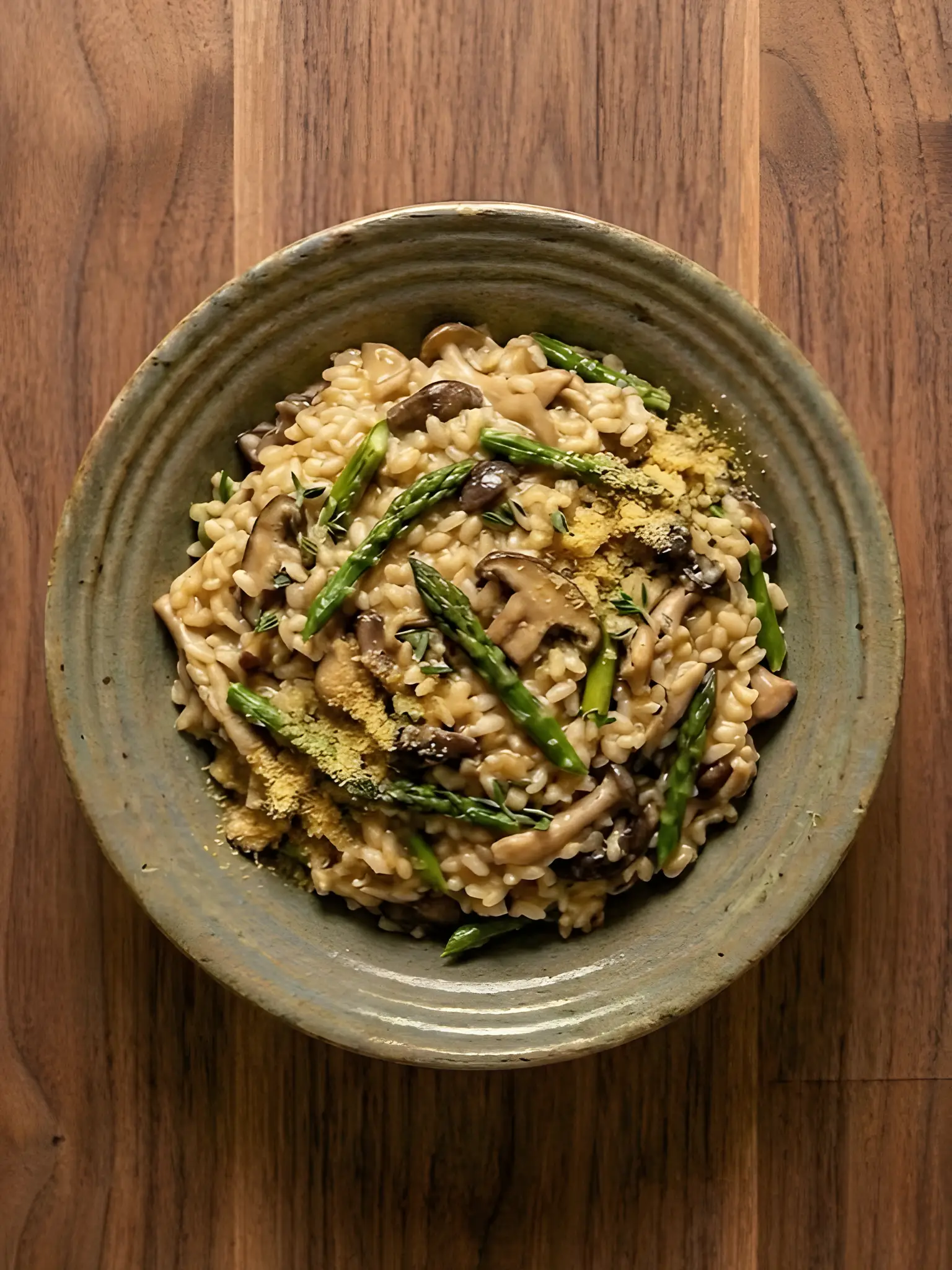 Risotto de Setas y Espárragos Vegano