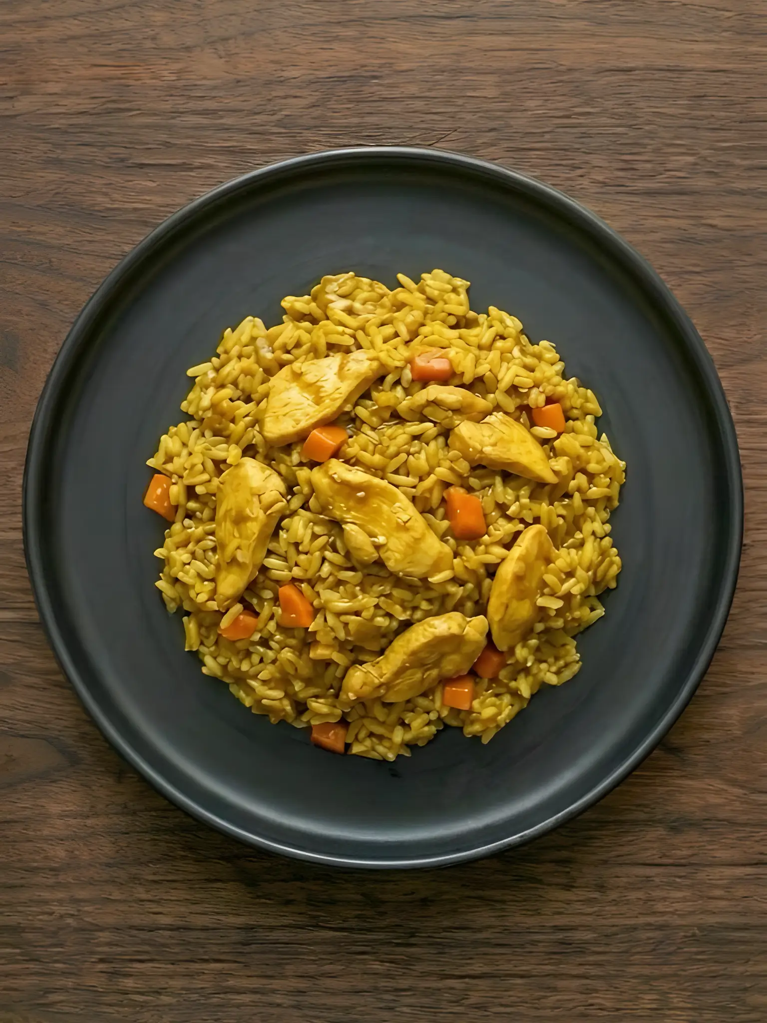 Arroz con pollo al curry y zanahoria