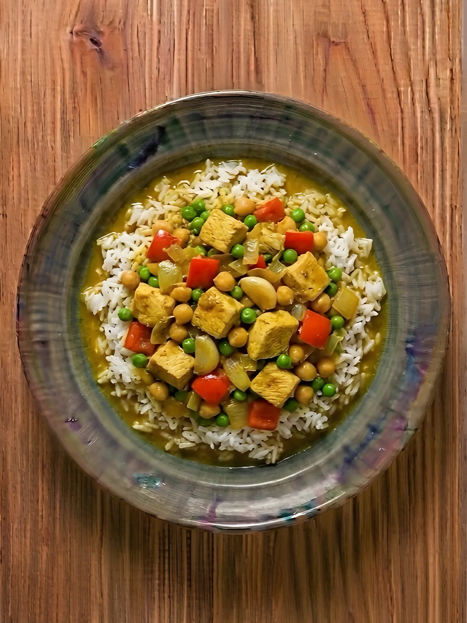 Garbanzos con arroz y pavo al curry