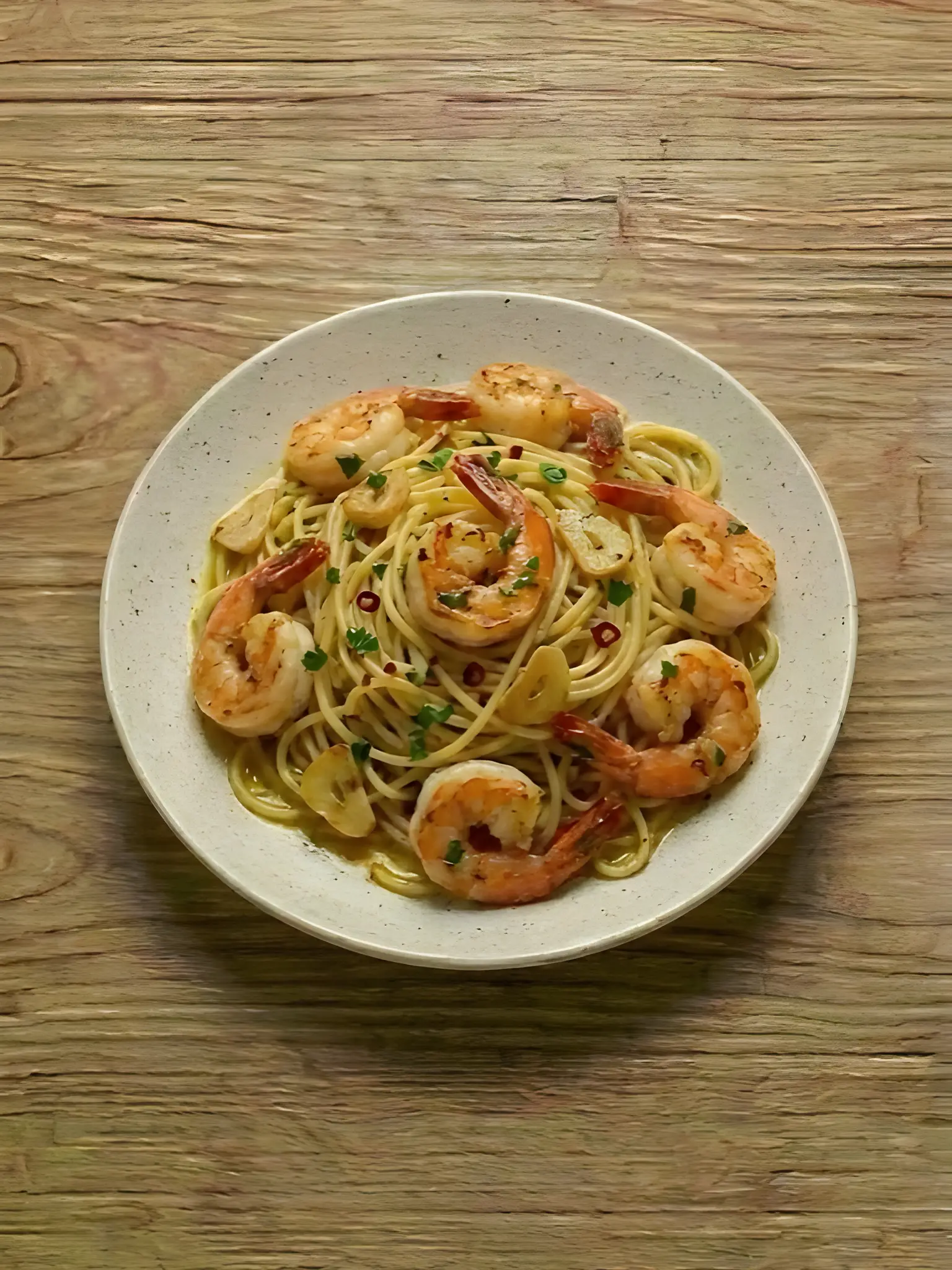 Espaguetis con Gambas y Ajo