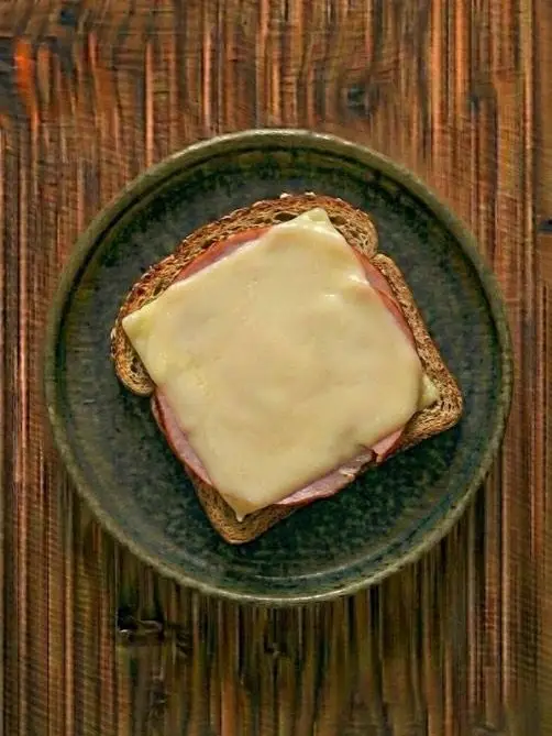 Tostada de pan integral con jamón cocido y queso