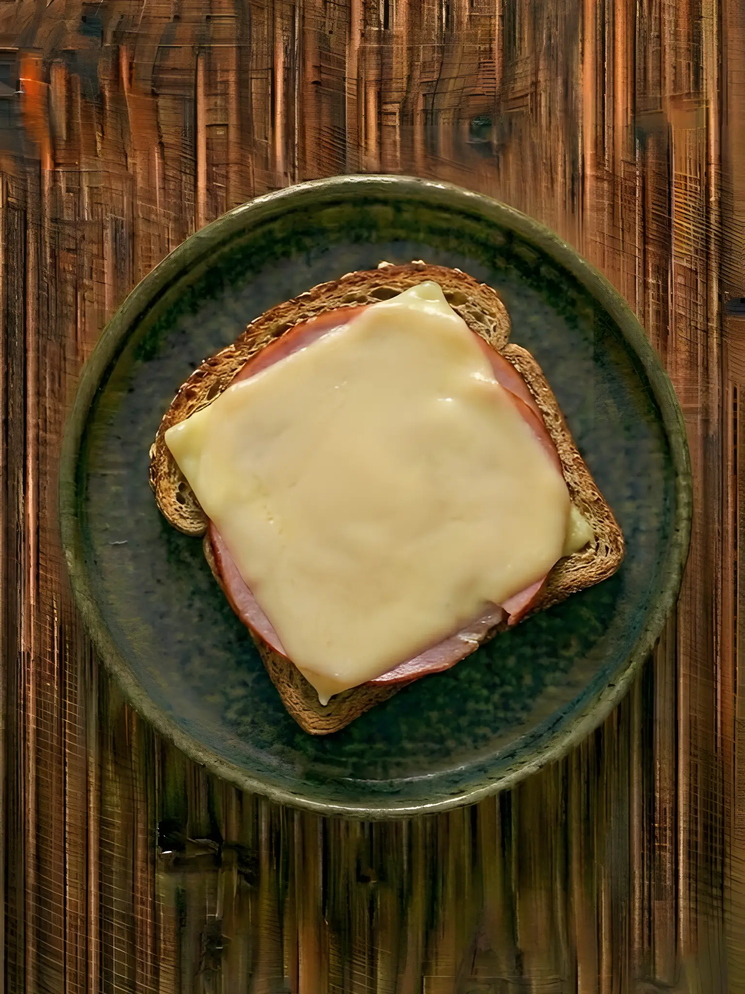 Tostada de pan integral con jamón cocido y queso