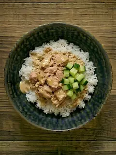 Bowl de arroz con atún y mayonesa de soja