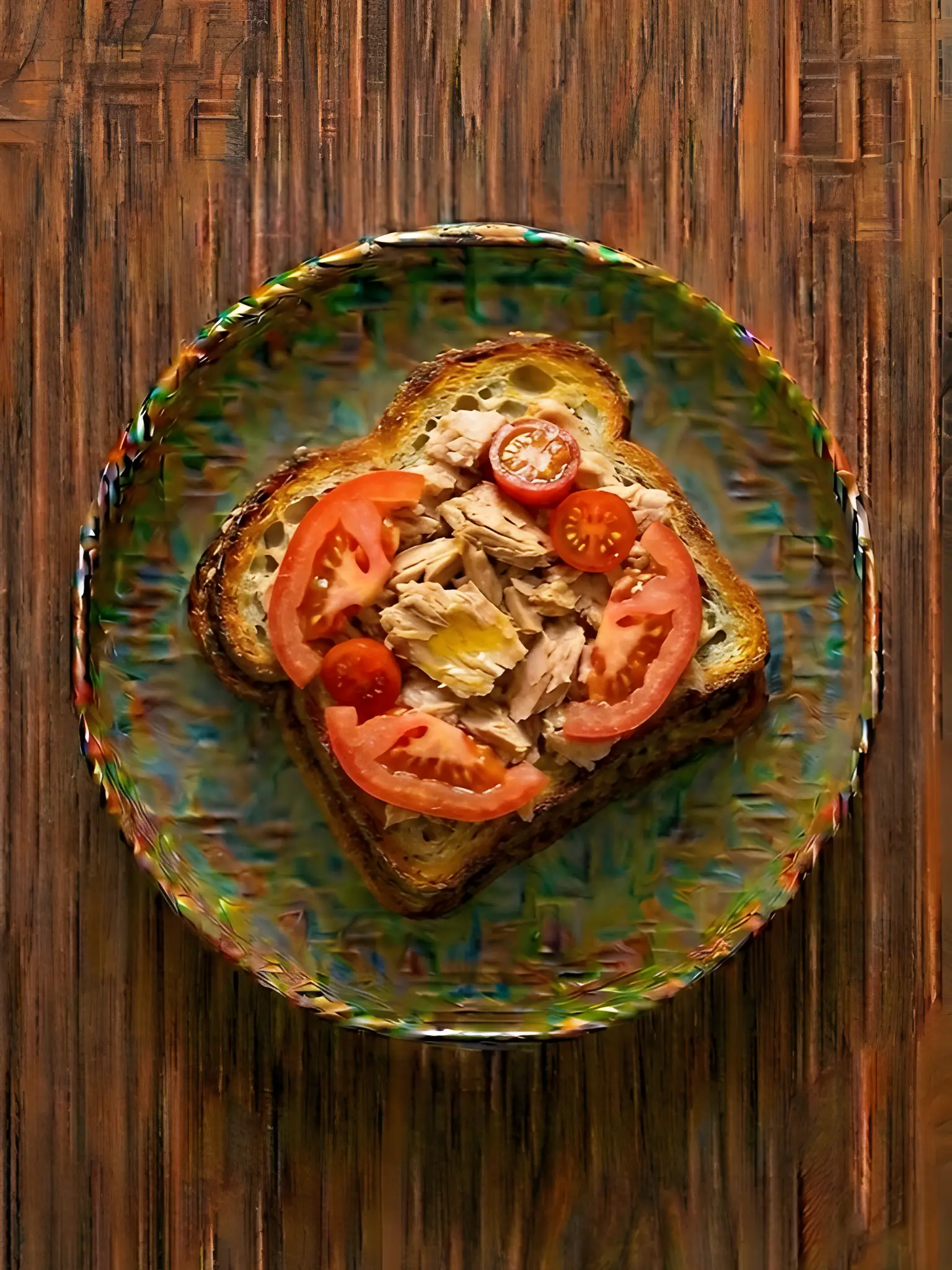Tostada de pan de cristal con atun y tomate