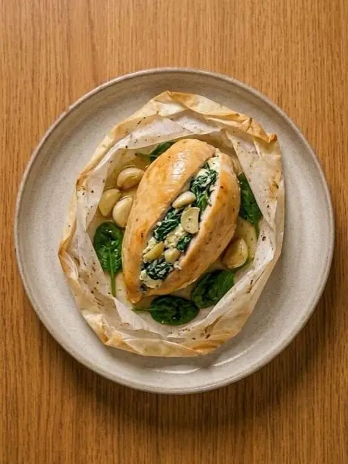 Pechuga de pollo rellena de espinacas y queso