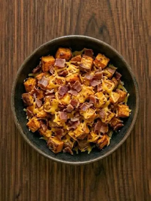 Boniato asado con queso y bacon en airfryer