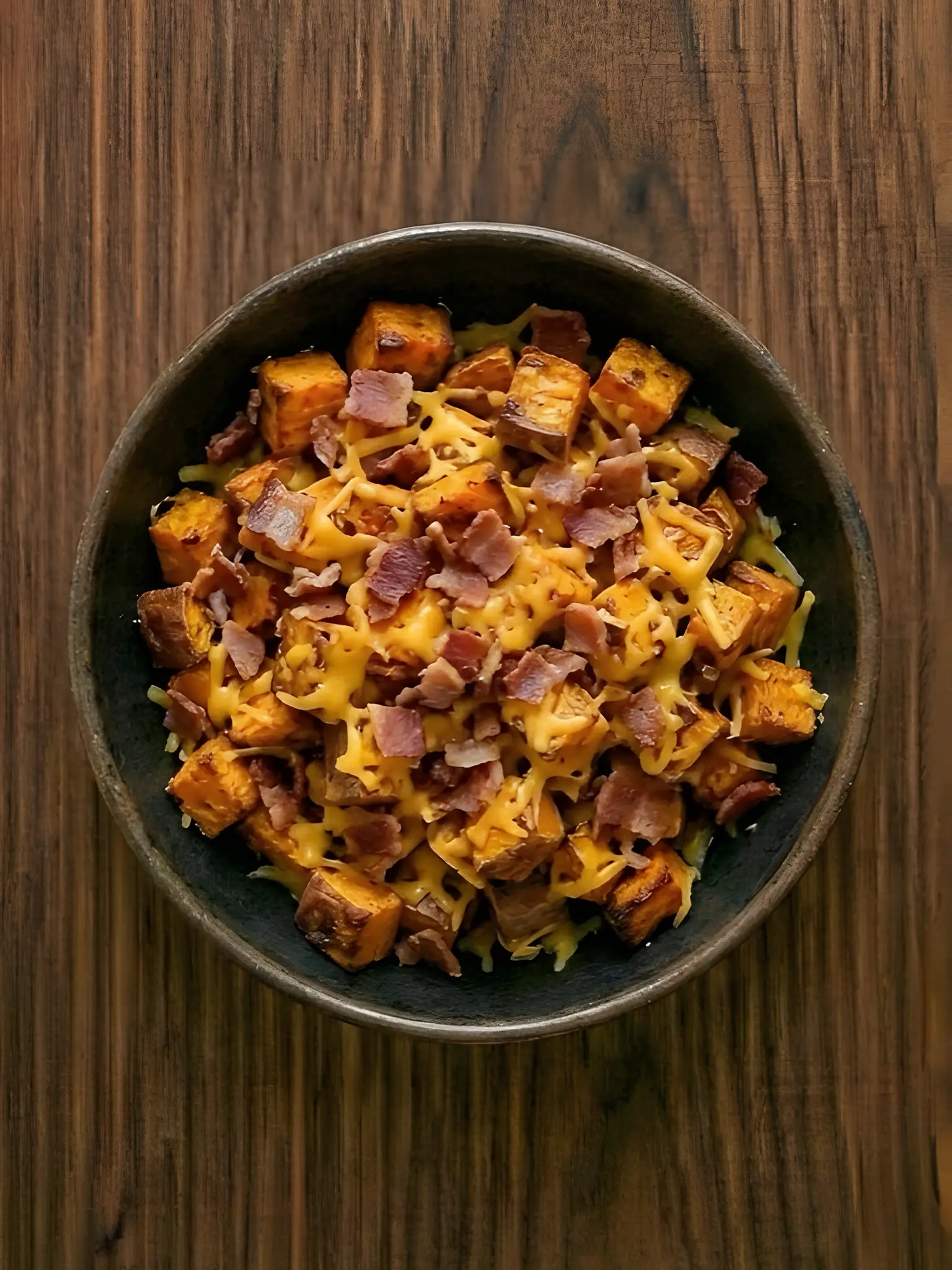 Boniato asado con queso y bacon en airfryer