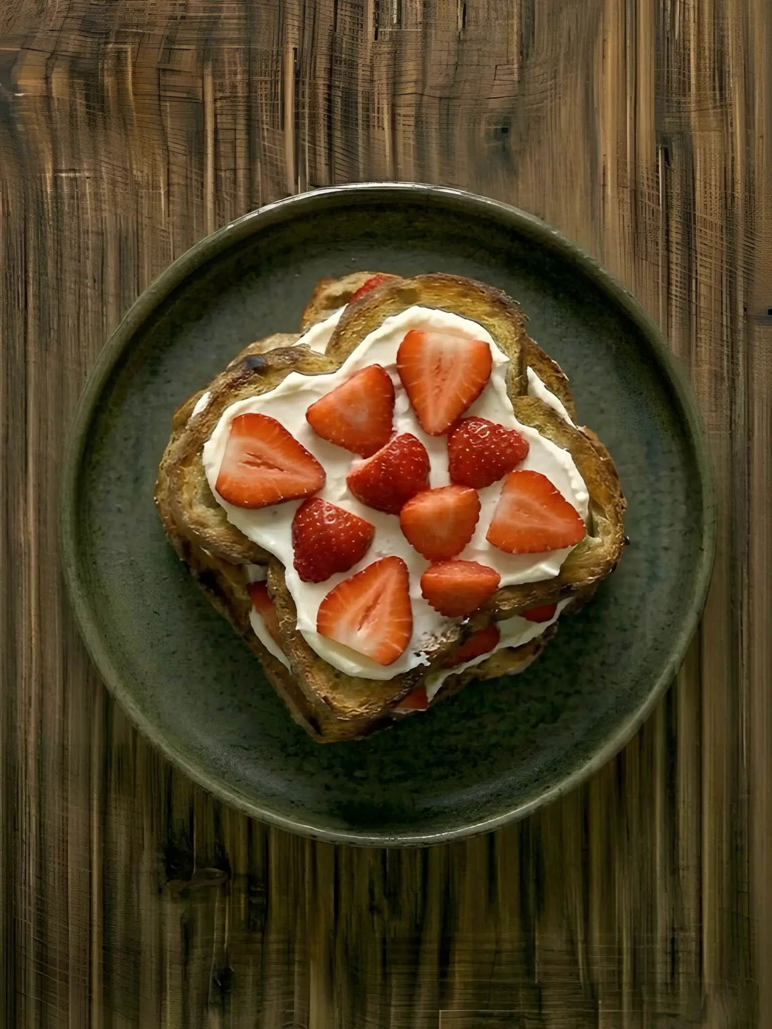 Tostada de pan de molde con queso crema y fresas