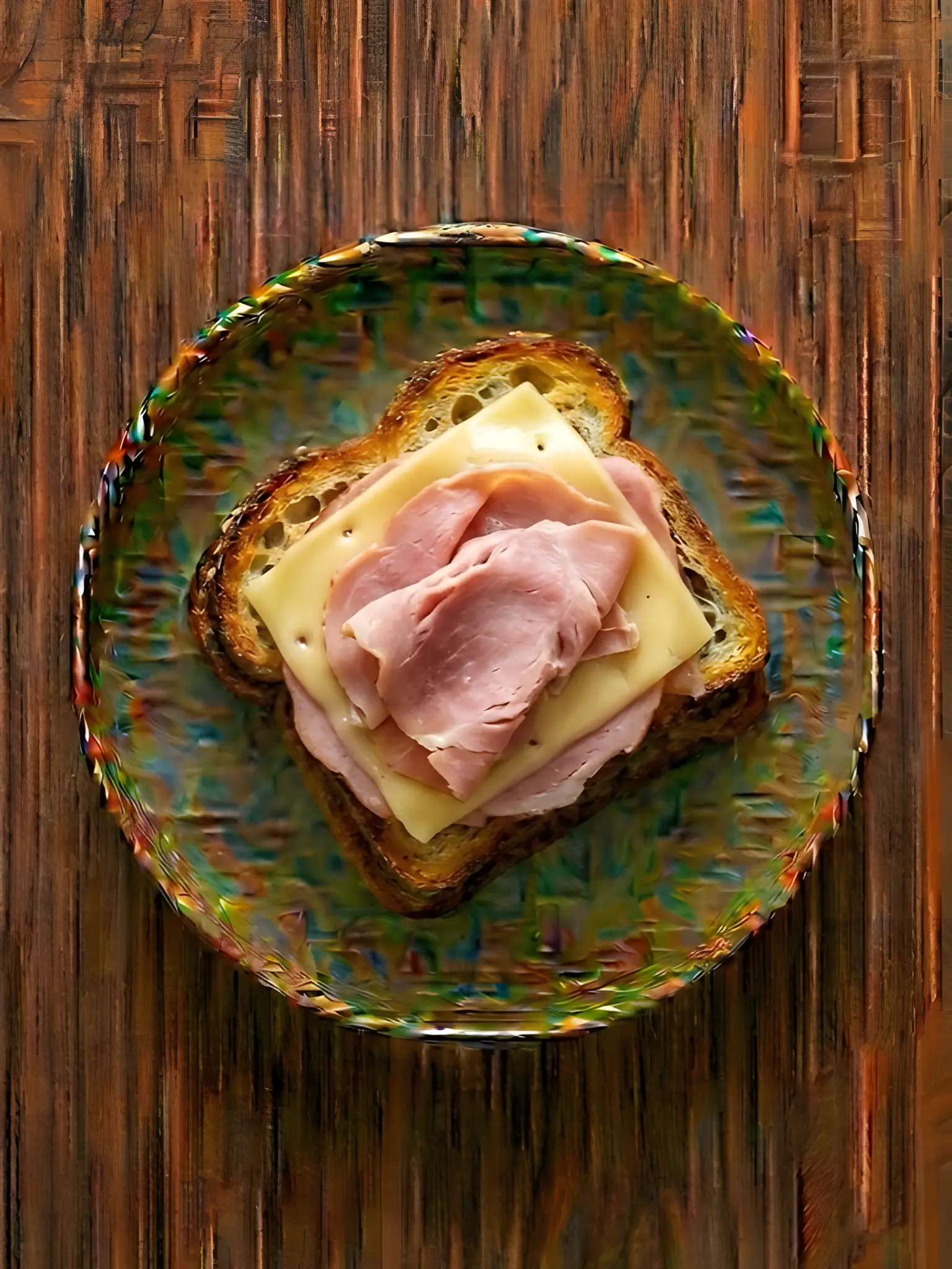Tostada de pan de cristal con jamón cocido y queso
