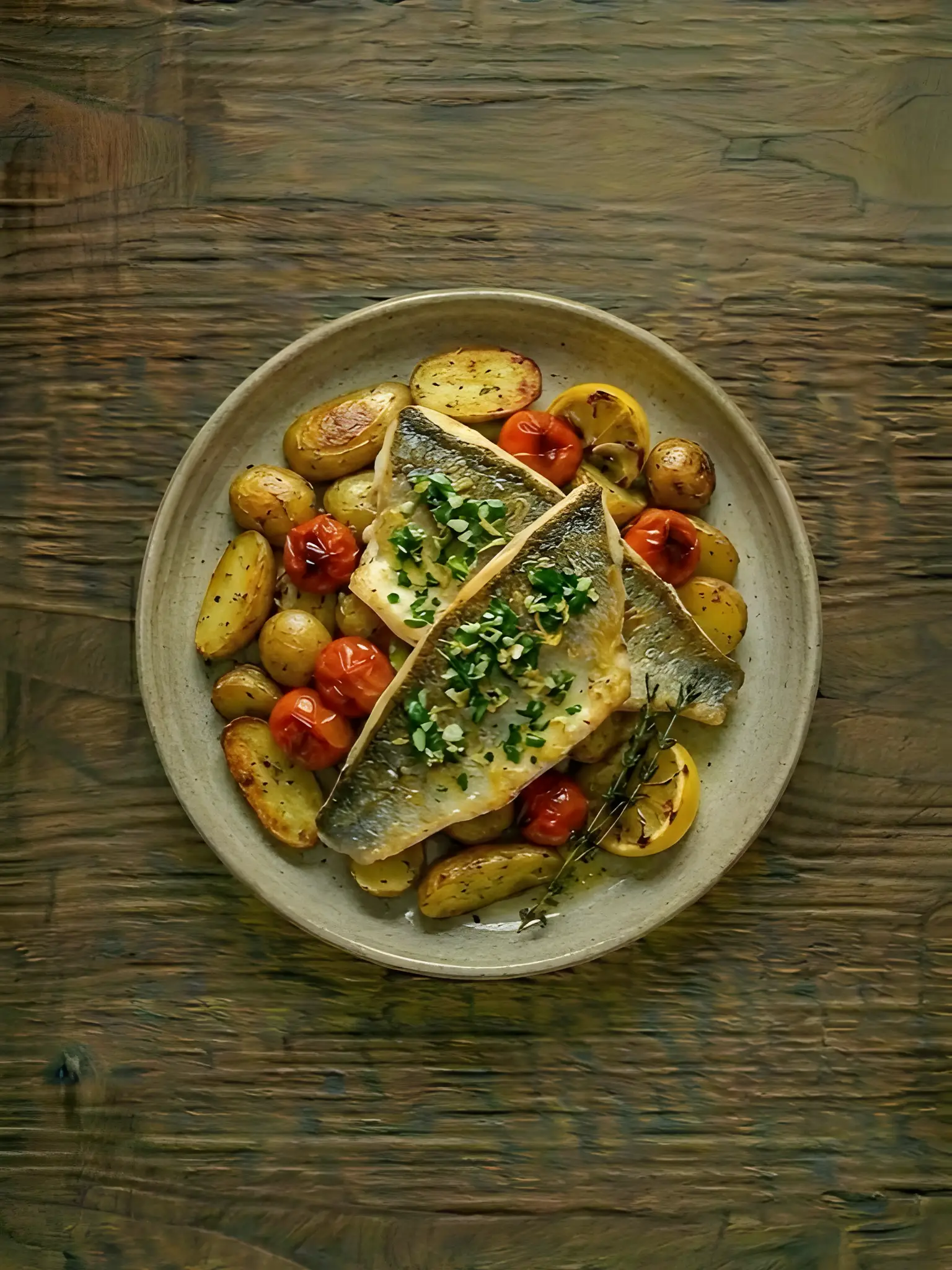 Lubina al Horno con Patatas Panaderas