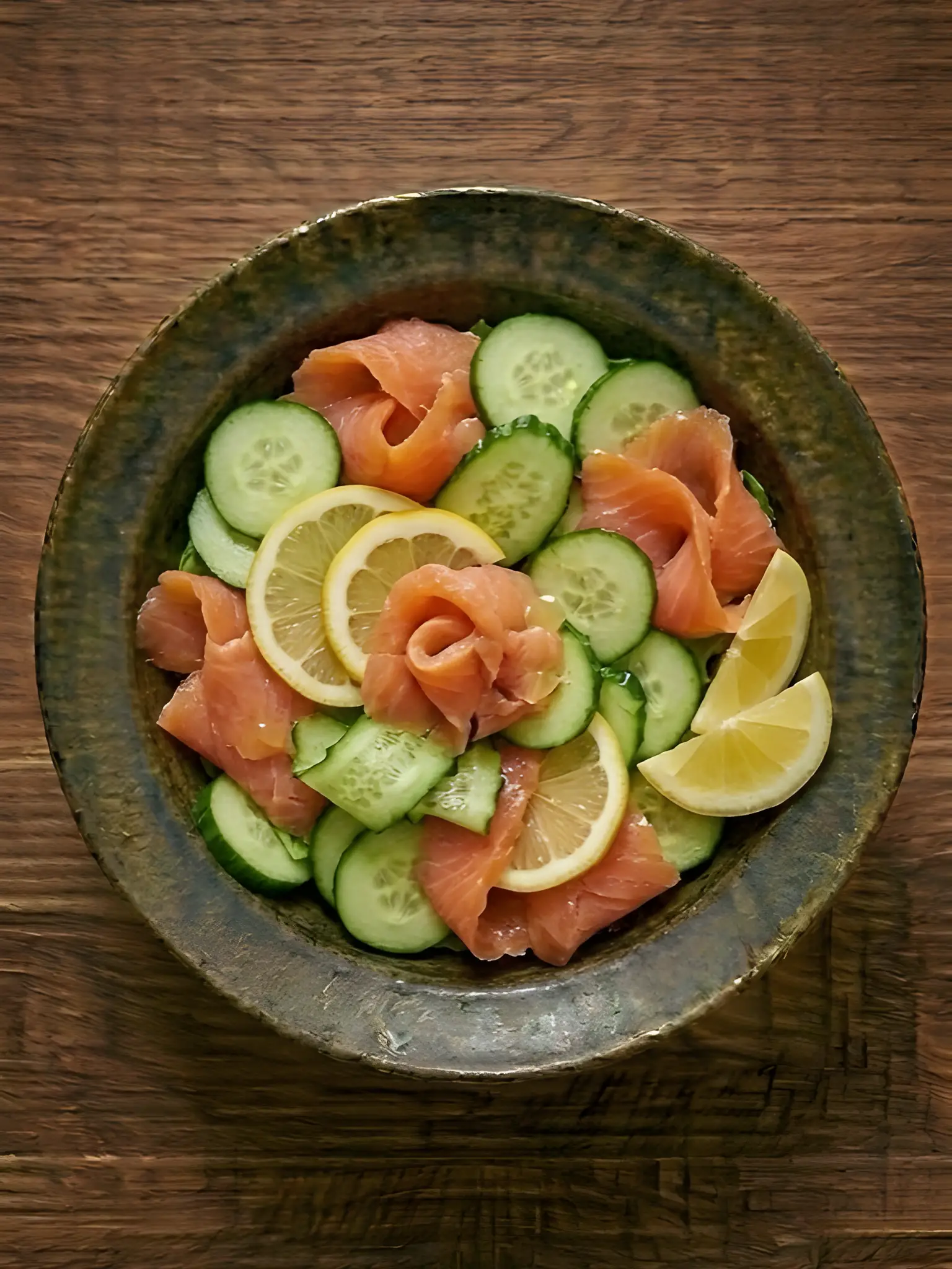 Ensalada de salmon ahumado con pepino