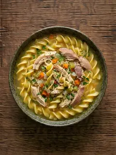 Caldo de pollo con fideos para toda la familia