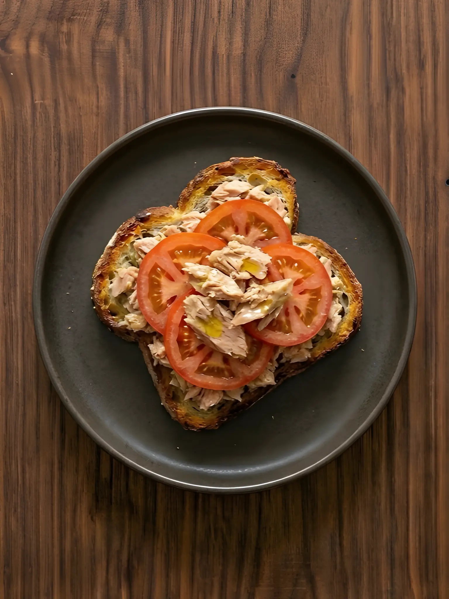 Tostada de pan de molde con atun y tomate