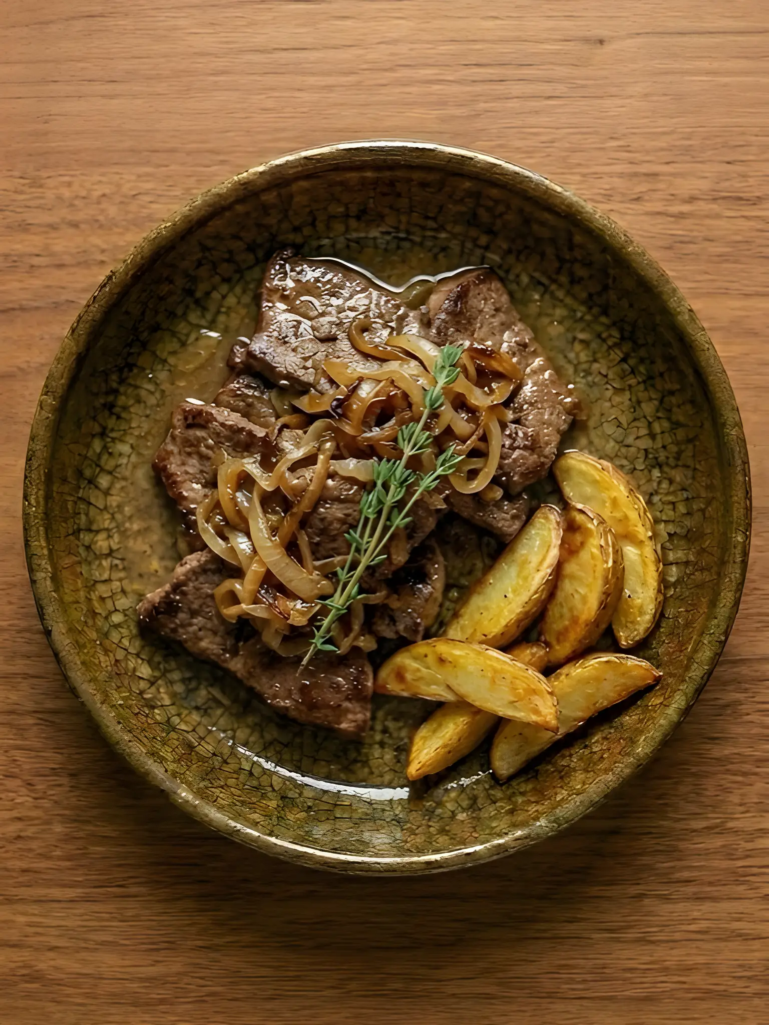 Hígado de ternera encebollado