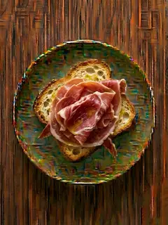 Tostada de pan de cristal con jamón serrano y aceite