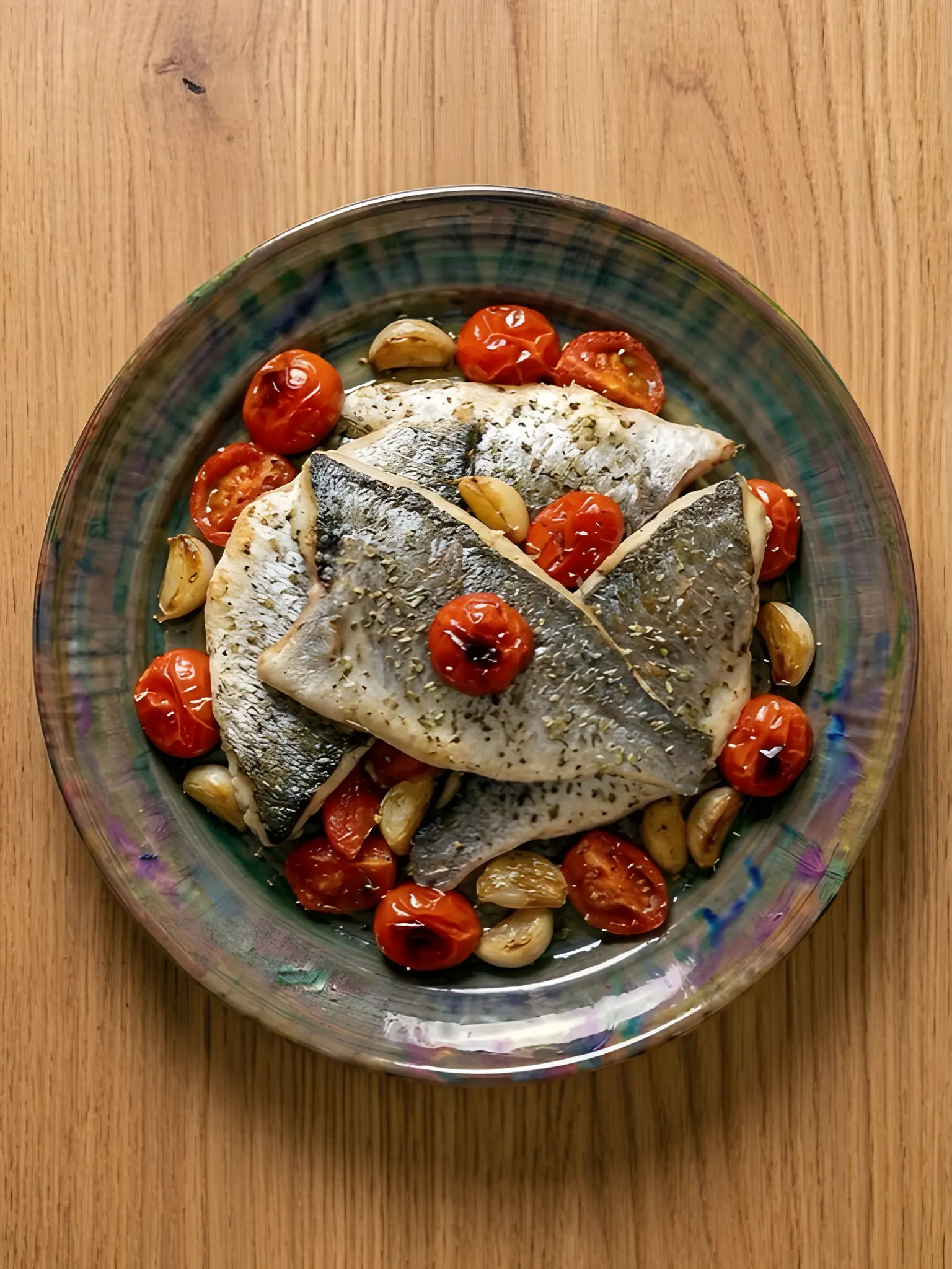 Dorada al horno con tomates cherry