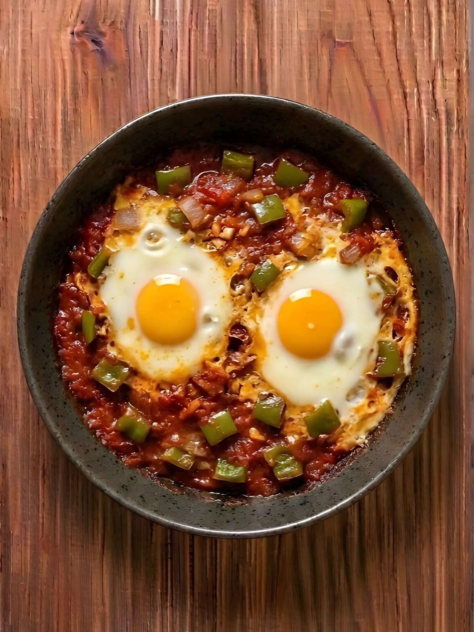 Huevos al horno con tomate y pimientos