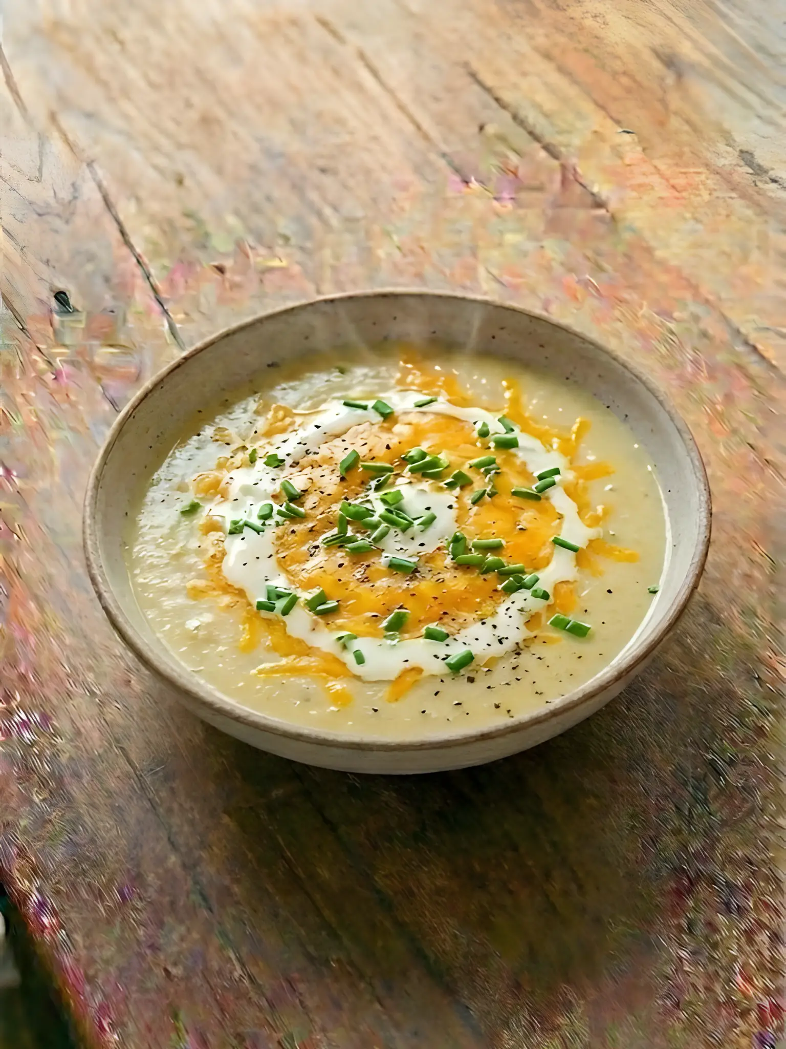 Crema de coliflor con queso y cebollino