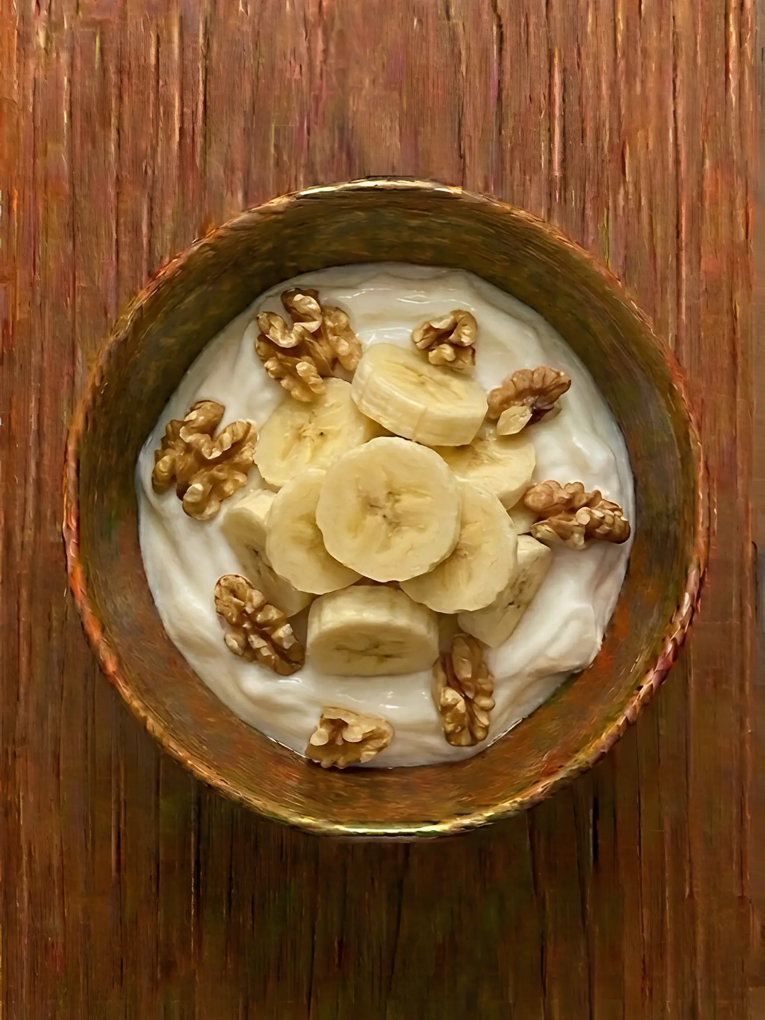Yogur natural con plátano y nueces