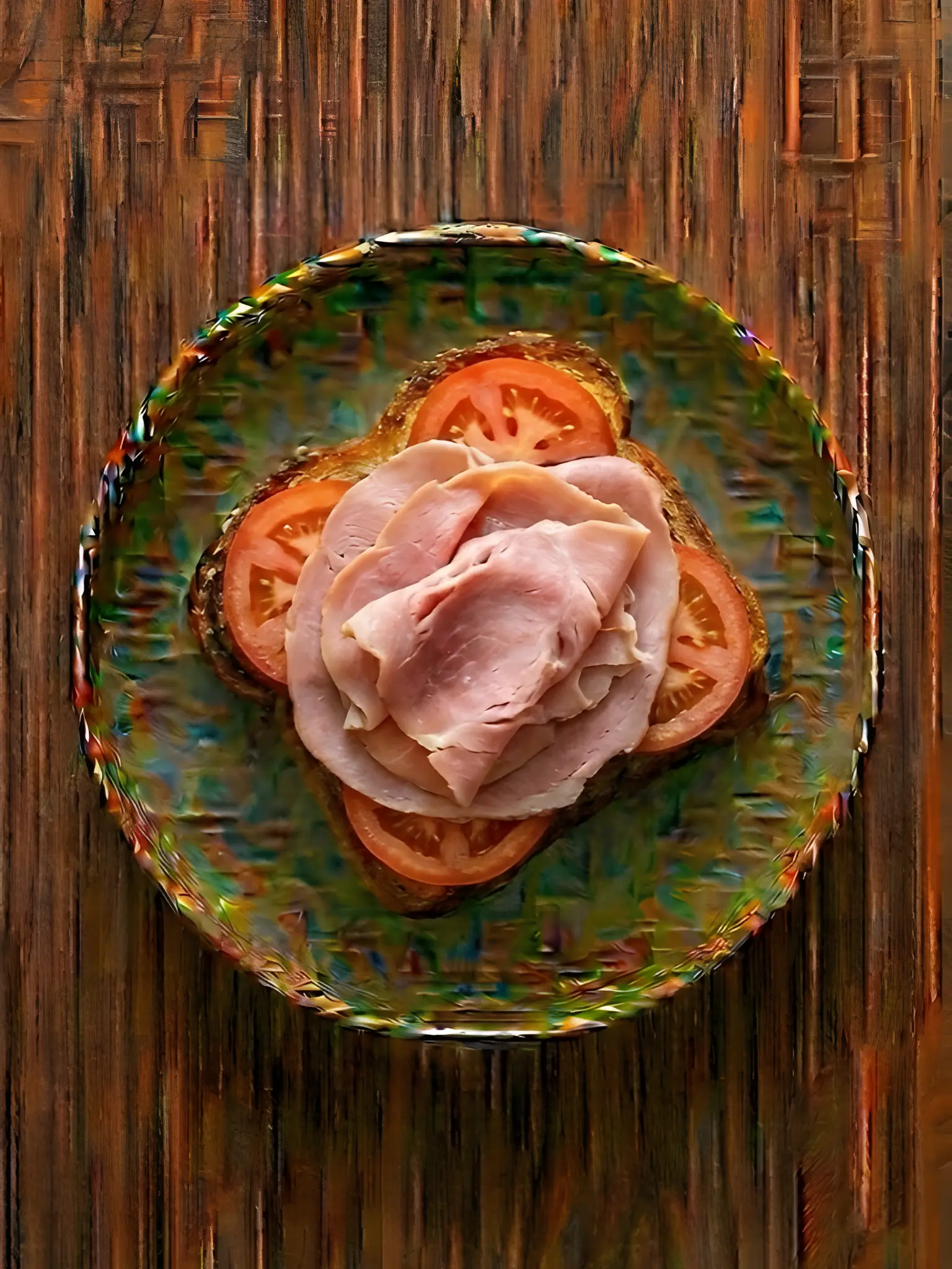 Tostada de pan de cristal con jamón cocido y tomate