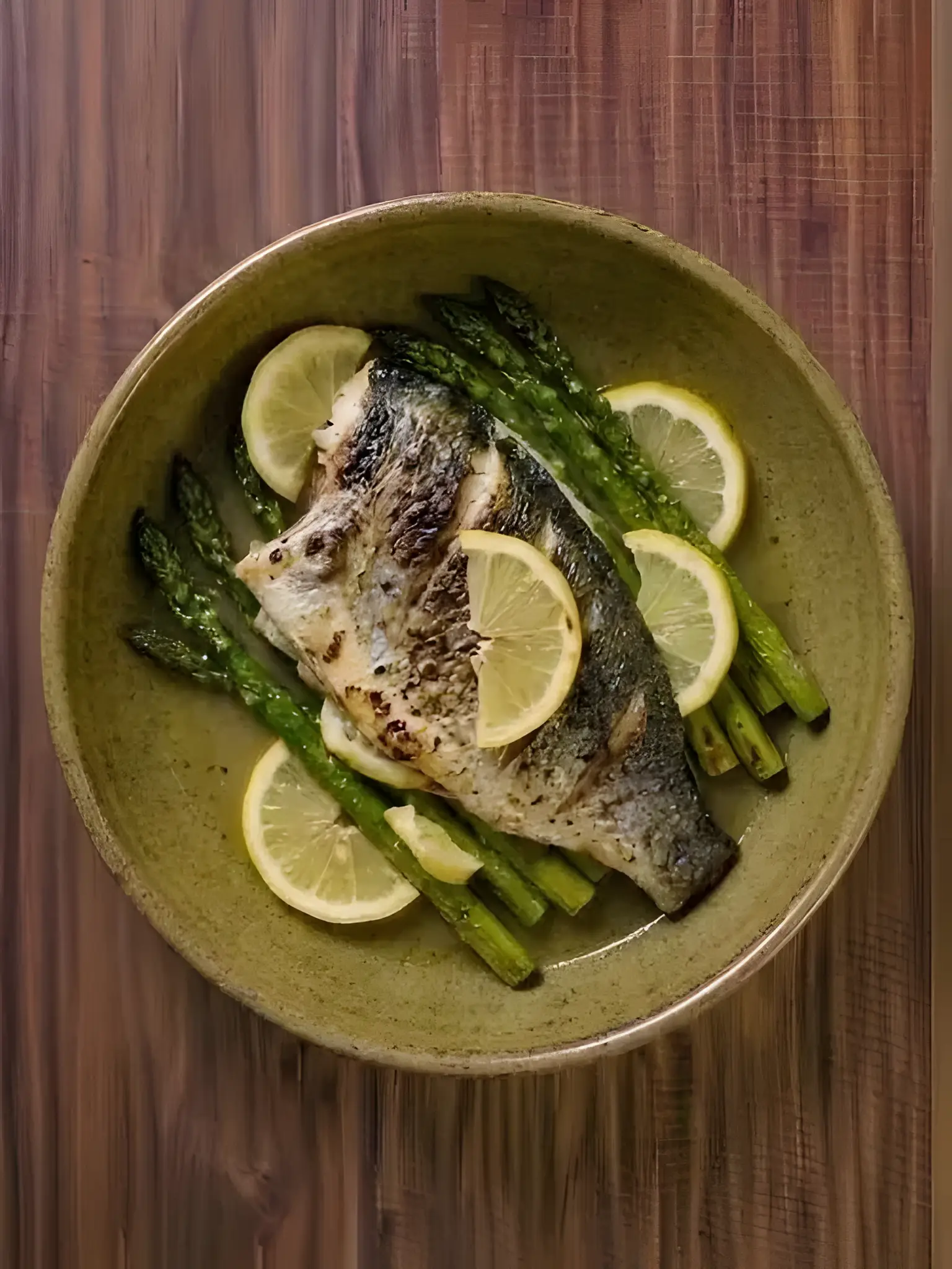 Dorada al horno con limón y espárragos