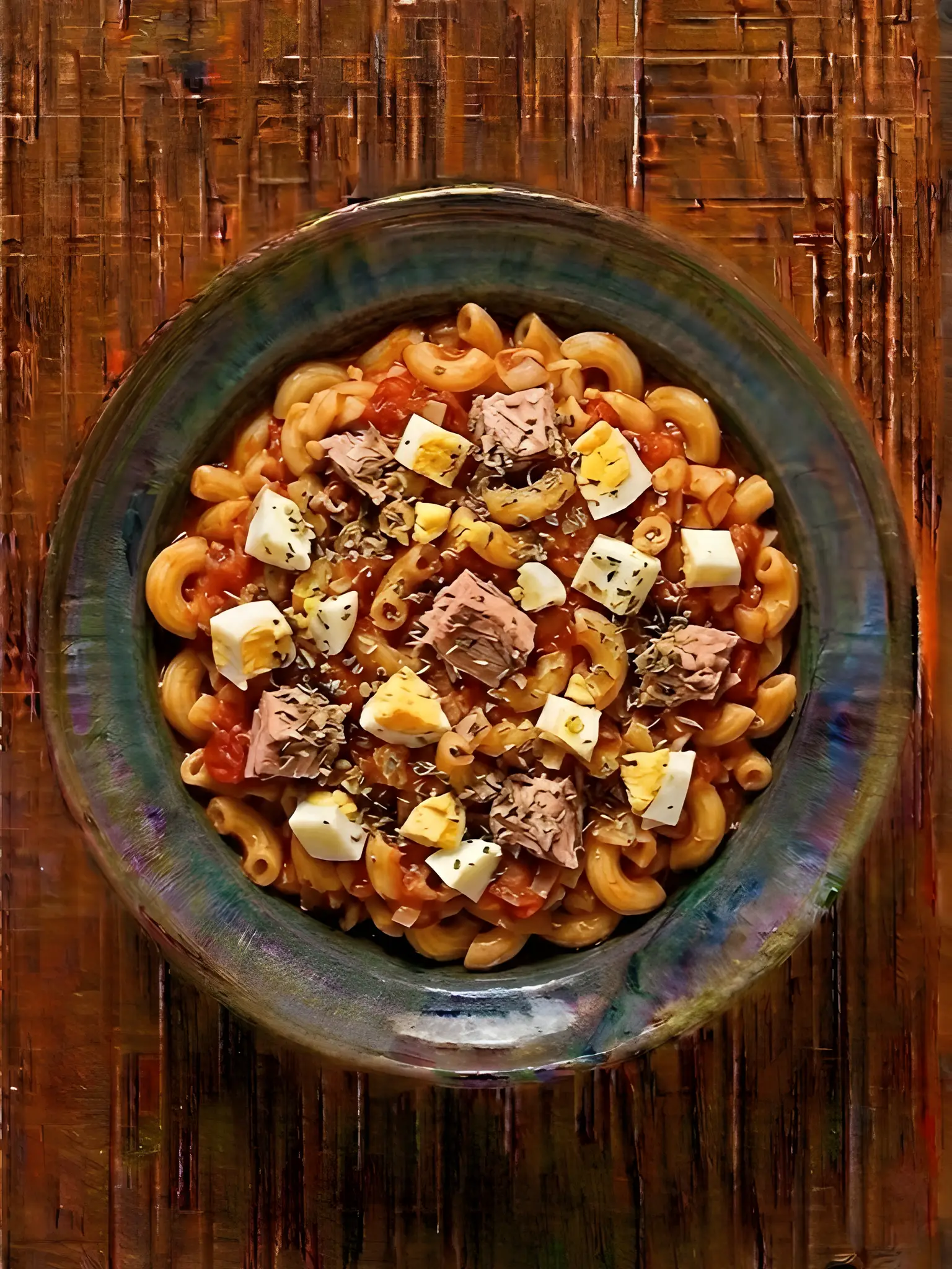 Macarrones con atún, huevo y tomate