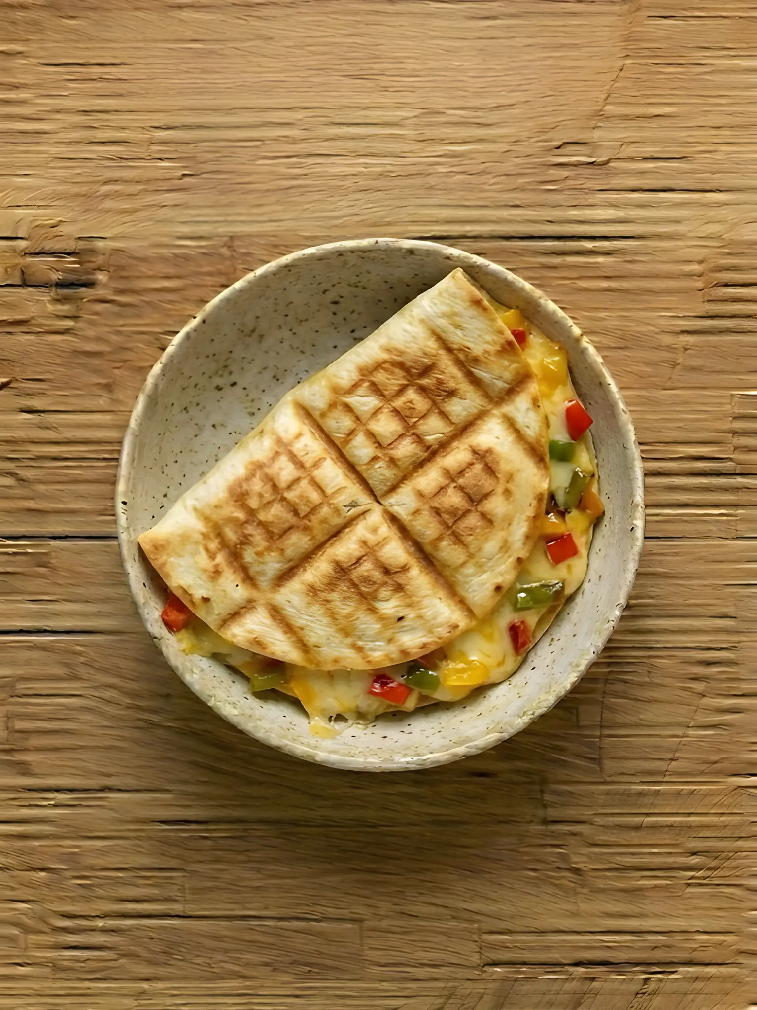 Quesadilla de queso y pimientos en sandwichera