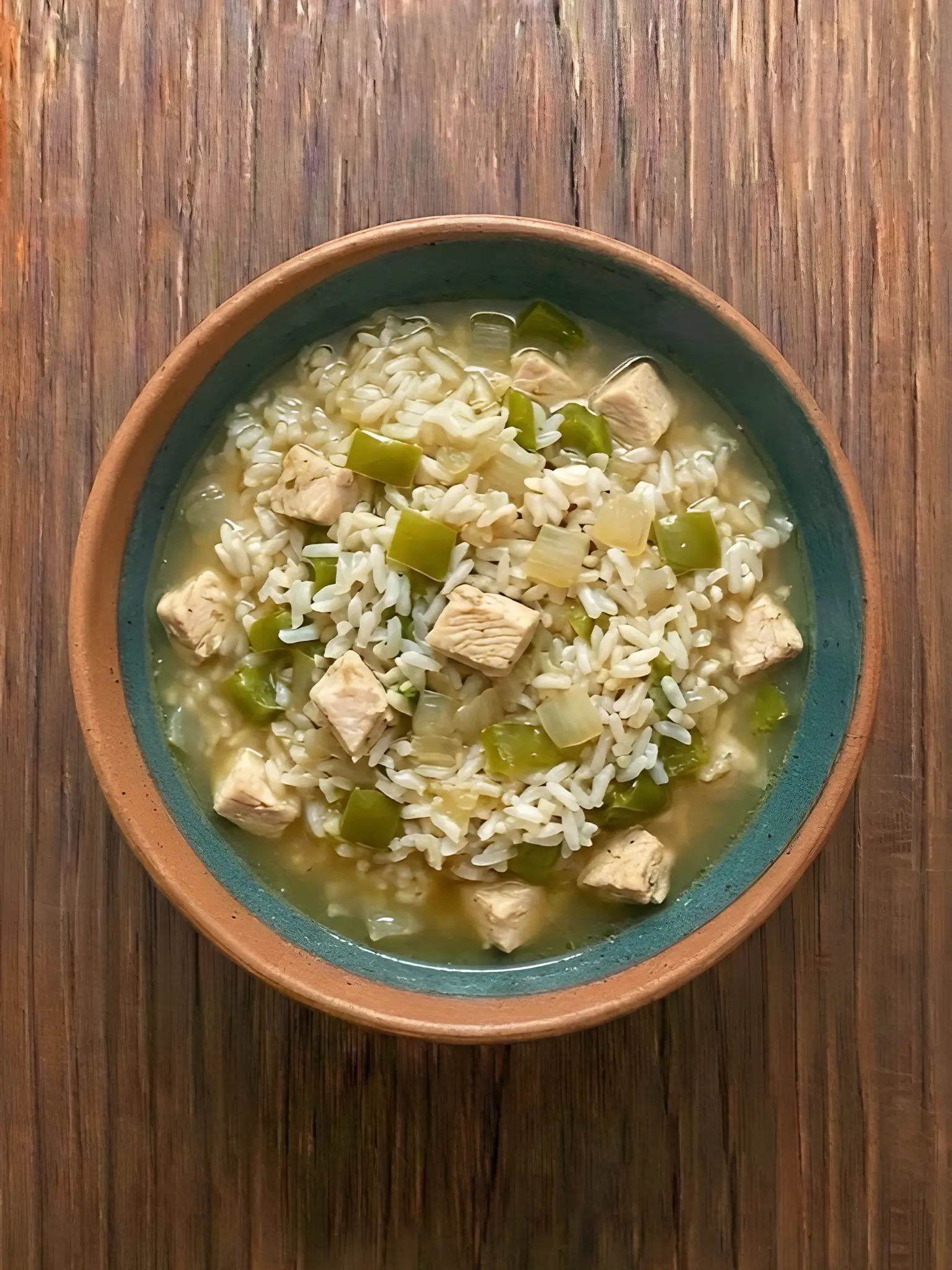 Arroz caldoso con pollo y pimiento verde