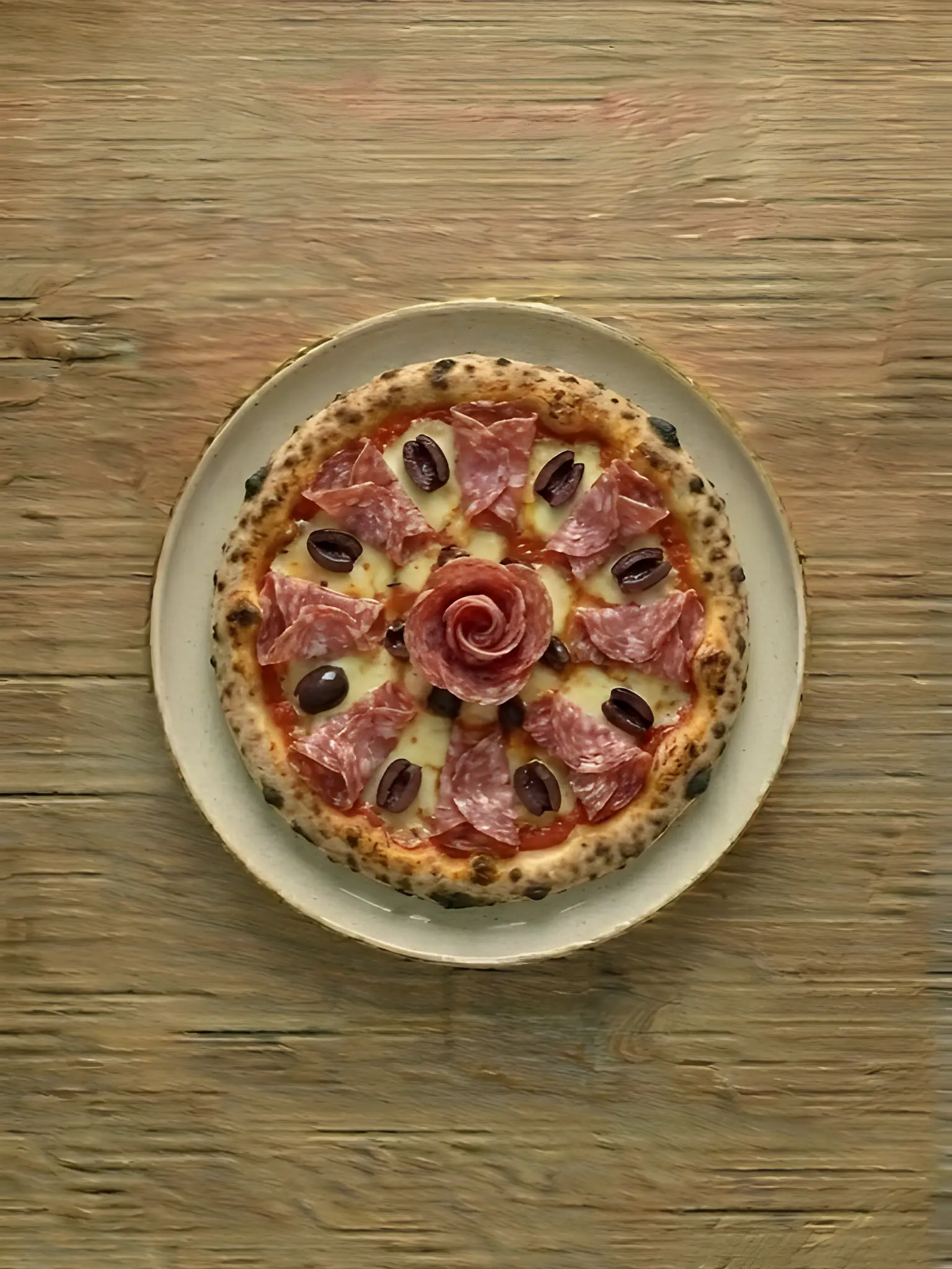 Pizza de Salami y Aceitunas Negras