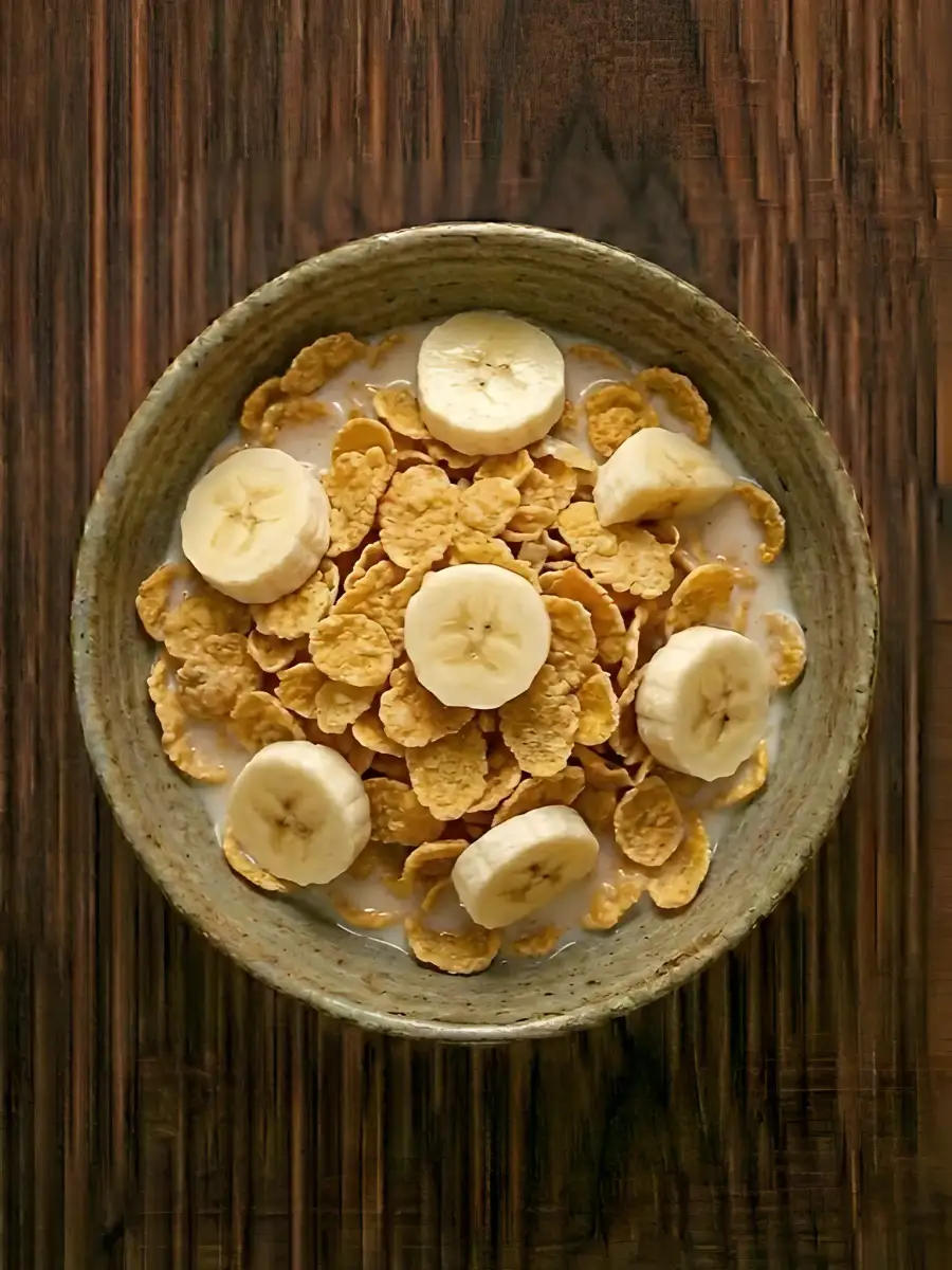 Foto de Copos de maíz con leche y plátano