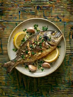 Dorada al air fryer con patatas y hierbas mediterráneas