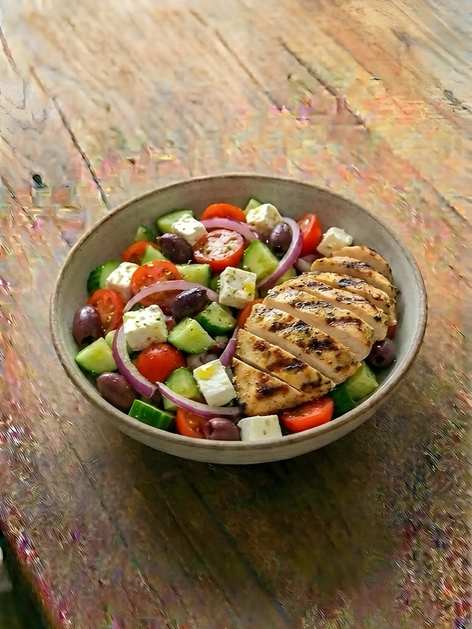 Ensalada griega con pollo a la plancha