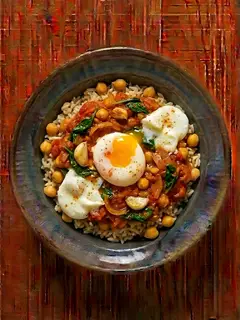 Garbanzos guisados con arroz y huevo