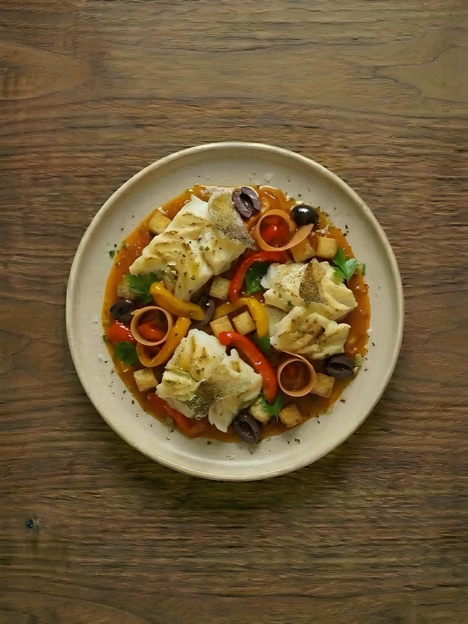 Bacalao al Horno con Pimientos y Tomate