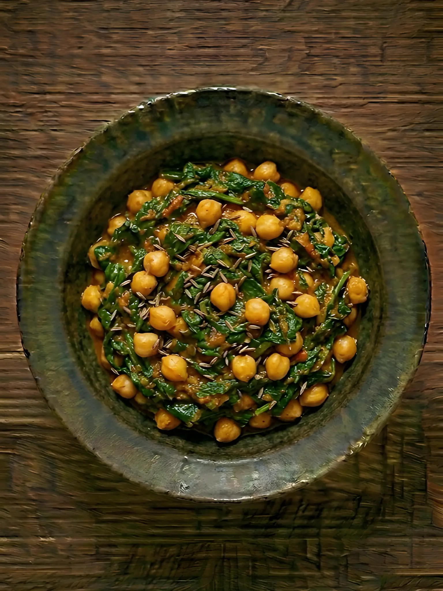 Espinacas congeladas con garbanzos y comino