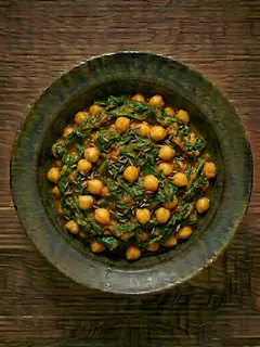 Espinacas congeladas con garbanzos y comino