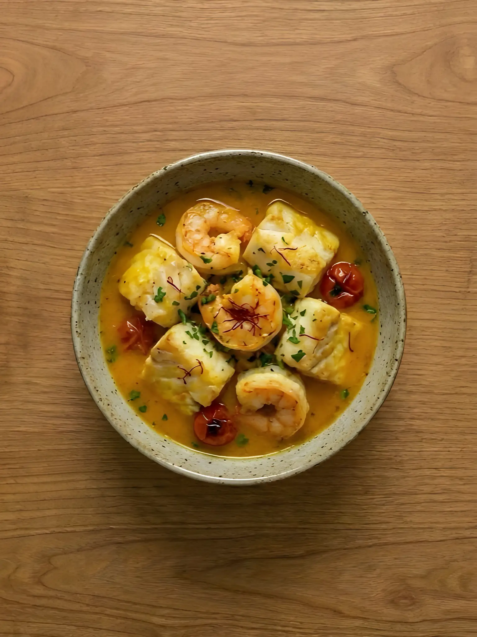 Rape al Horno con Gambas y Azafrán