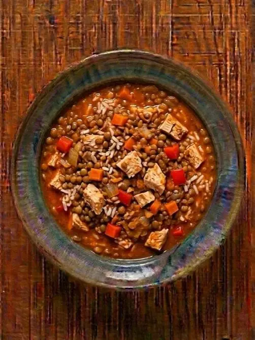 Lentejas con arroz y pavo