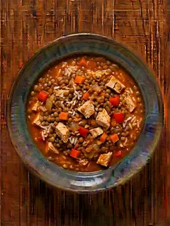 Lentejas con arroz y pavo