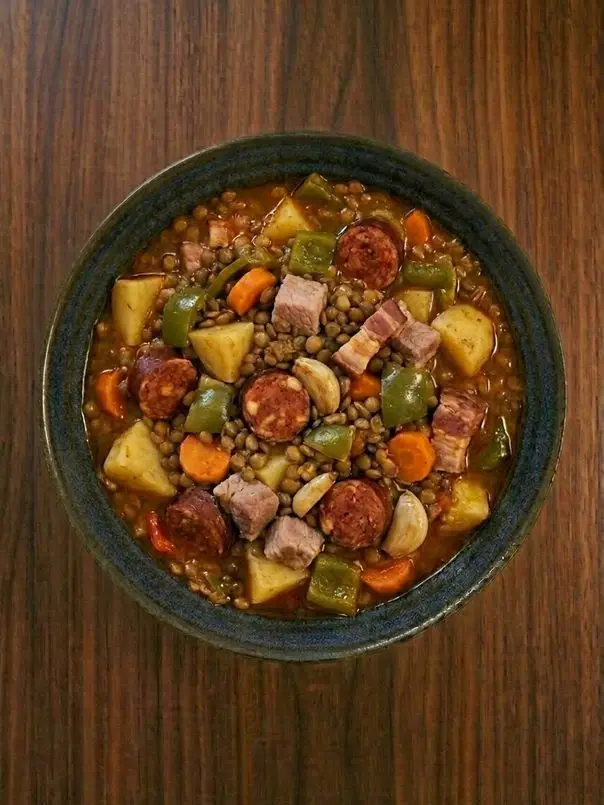 Lentejas guisadas con chorizo y panceta
