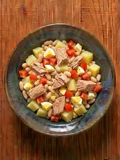 Ensalada templada de alubias, atún y patata