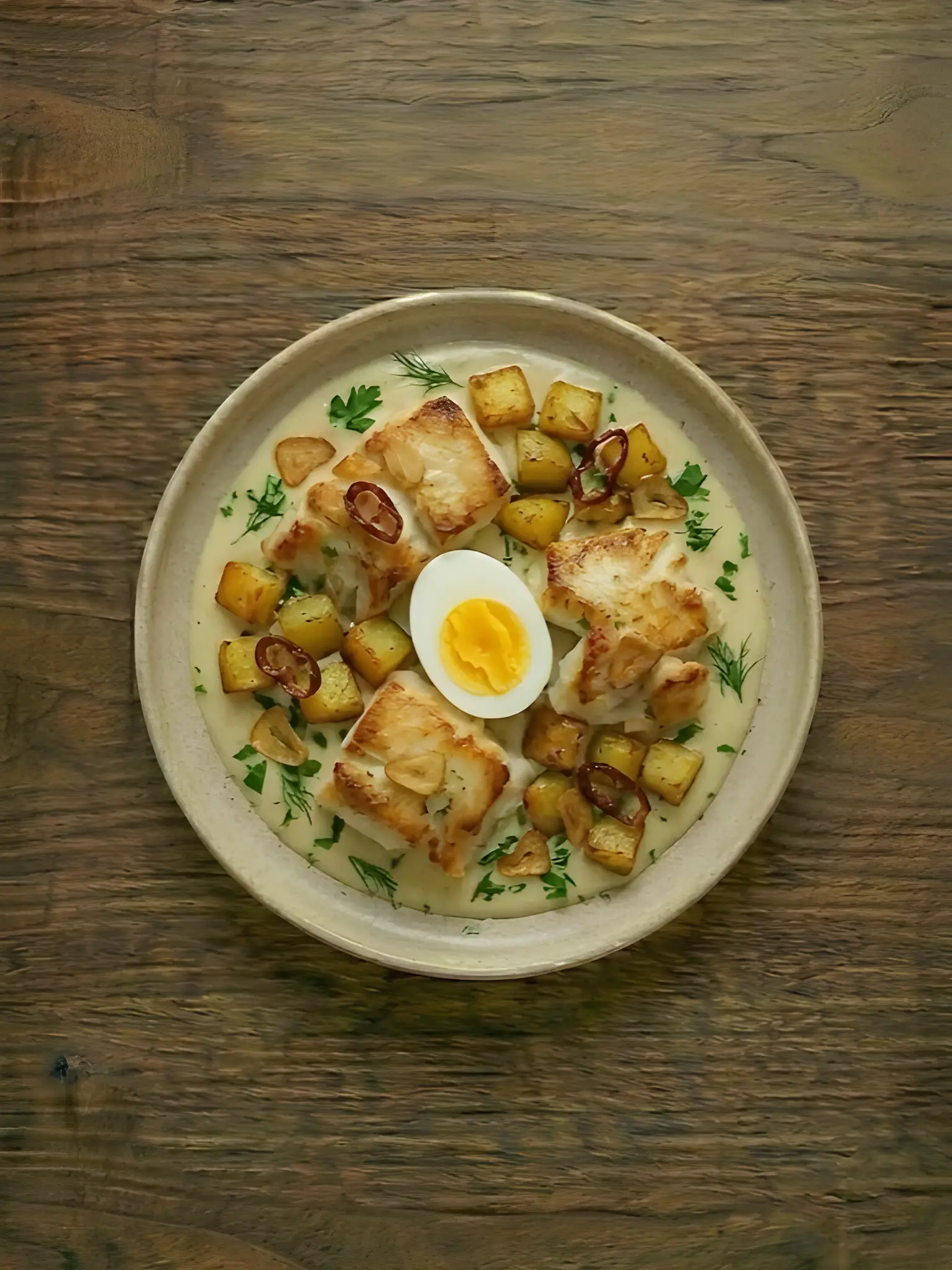 Bacalao con Patatas y Huevo Duro