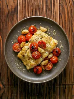 Bacalao al horno con tomates y aceitunas