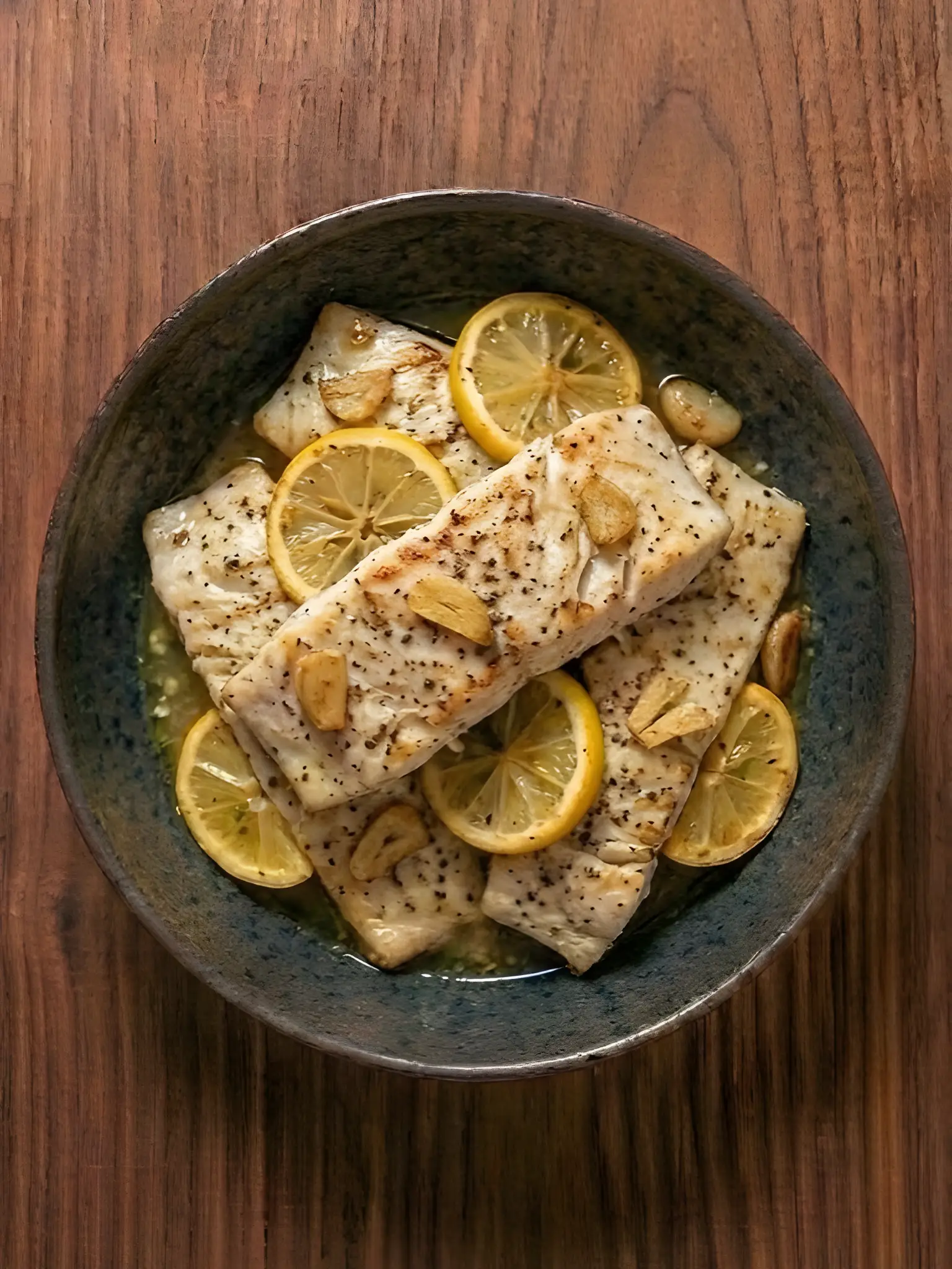 Lubina al horno con ajo y limón