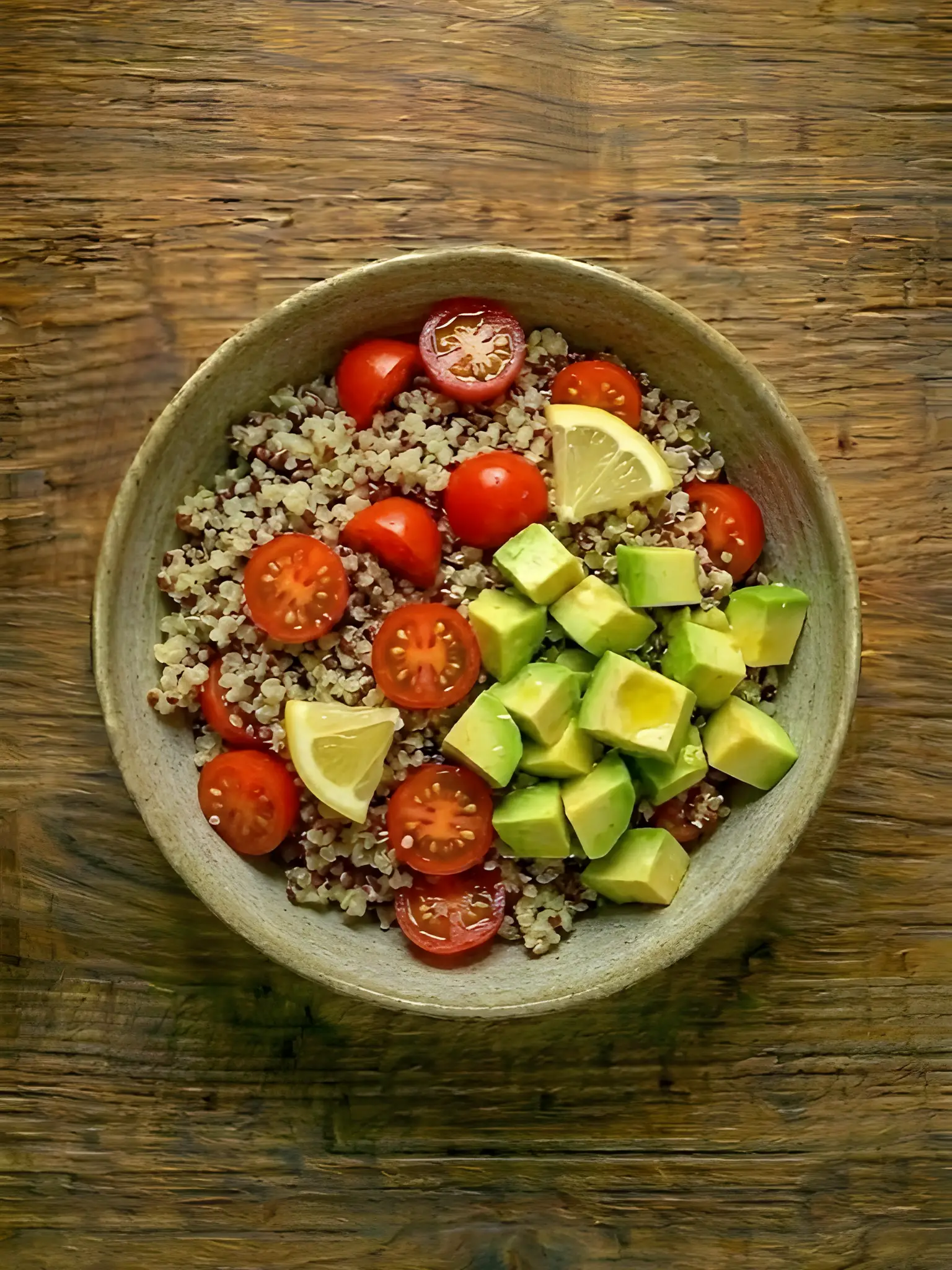 Ensalada de quinoa con aguacate y tomates cherry