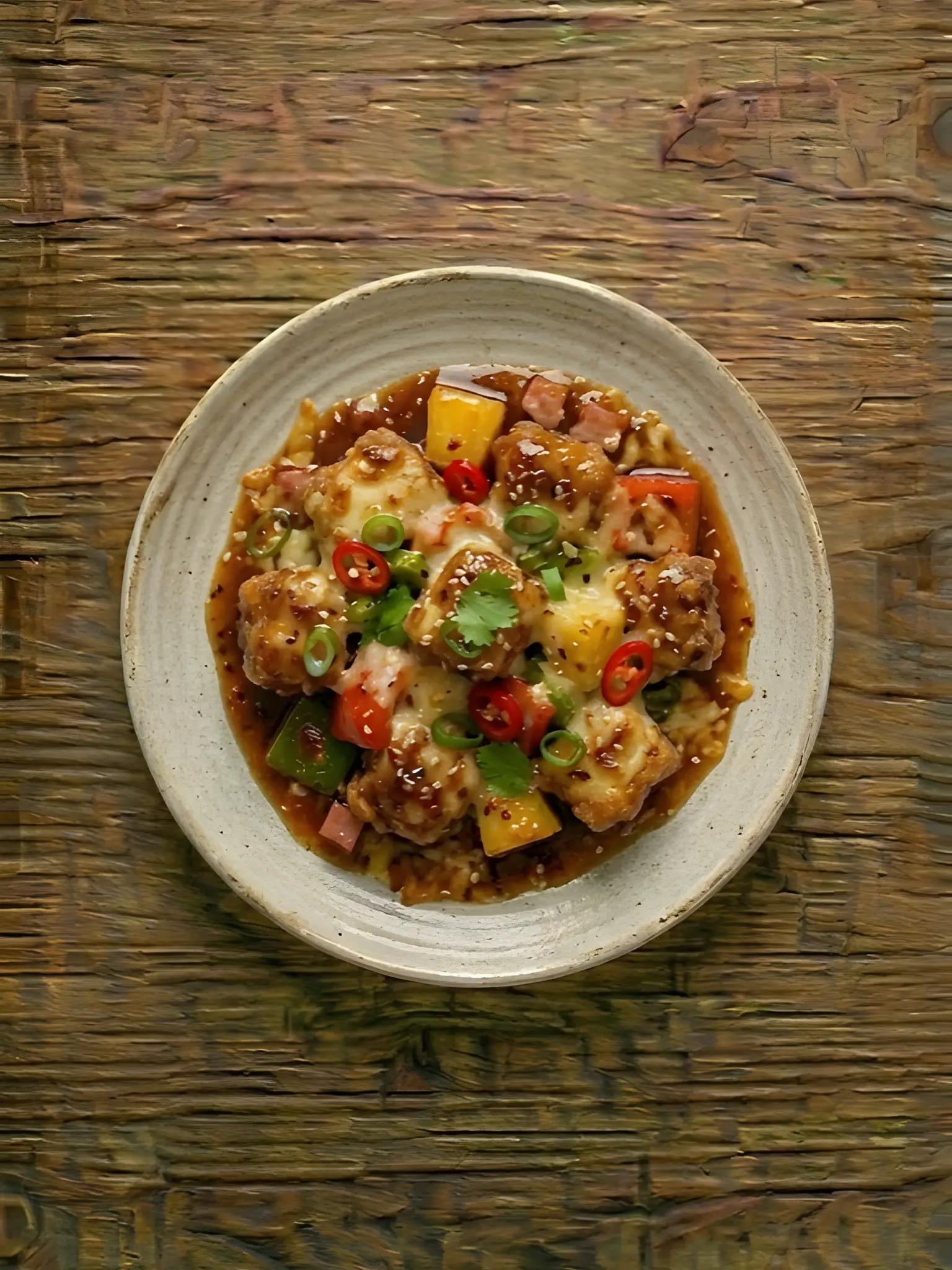 Cerdo con Piña, Jamón y Queso Gratinado