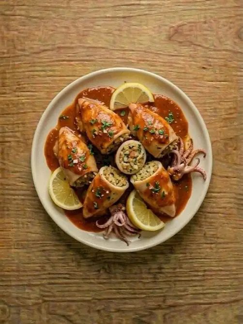 Calamares rellenos en salsa americana